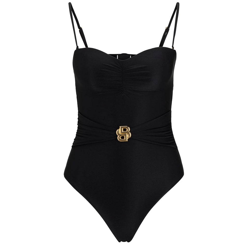 BOSS, Beth Swimsuit mit Gürtel und goldenem Logodetail, black