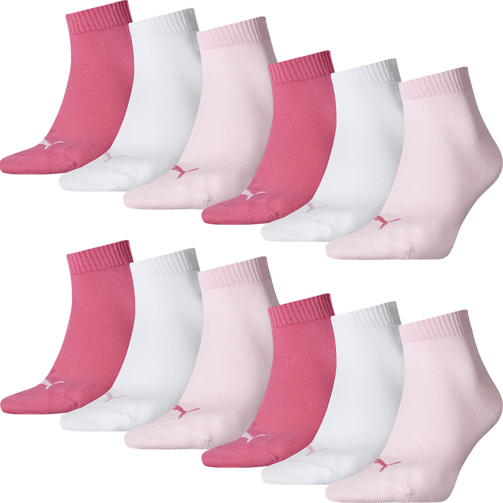 PUMA Unisex Quarter Socks Plain 12er Multi Pack, pink lady