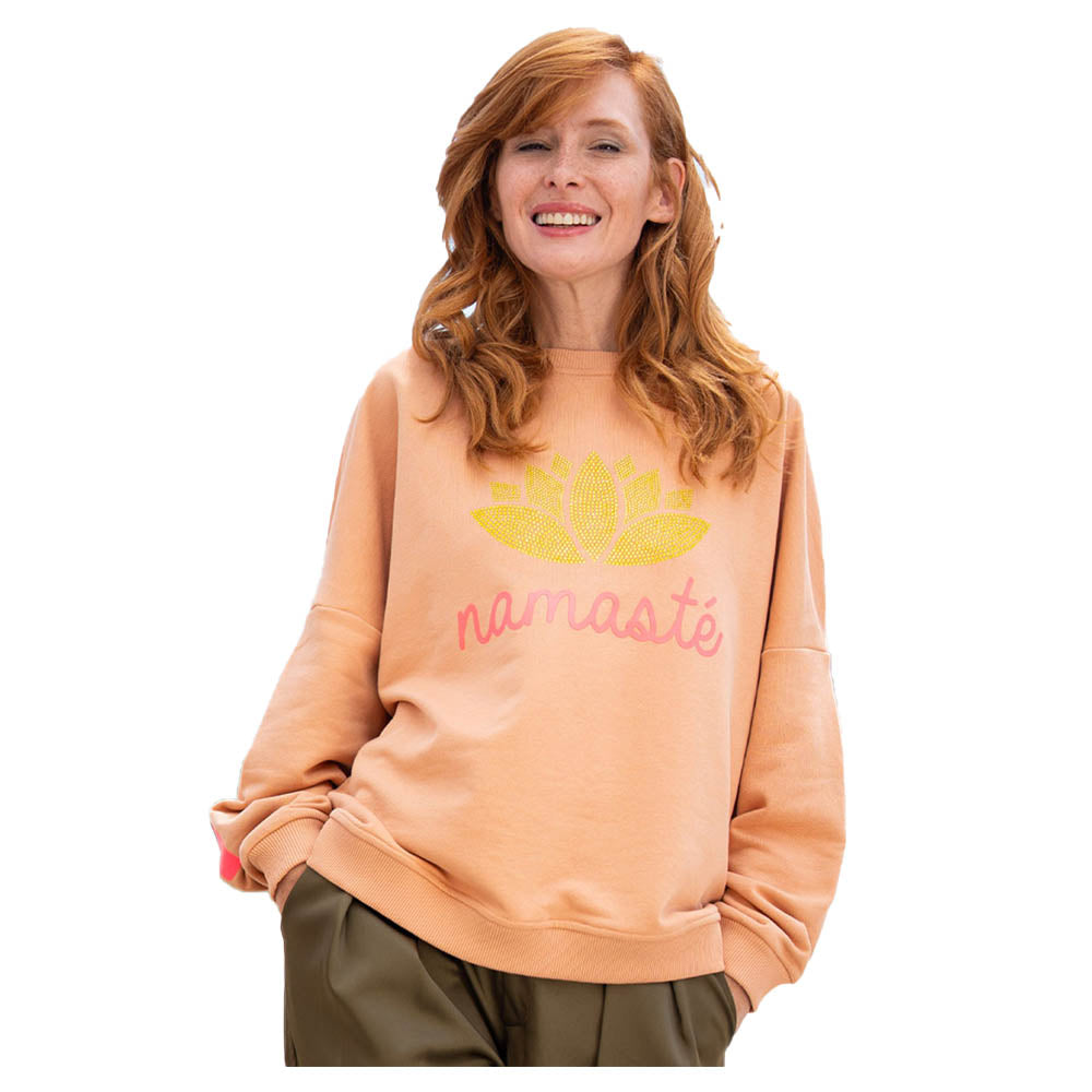 Miss Goodlife Damen Sweatshirt Double, Namaste Strass, MG9374, powder/neonpink,