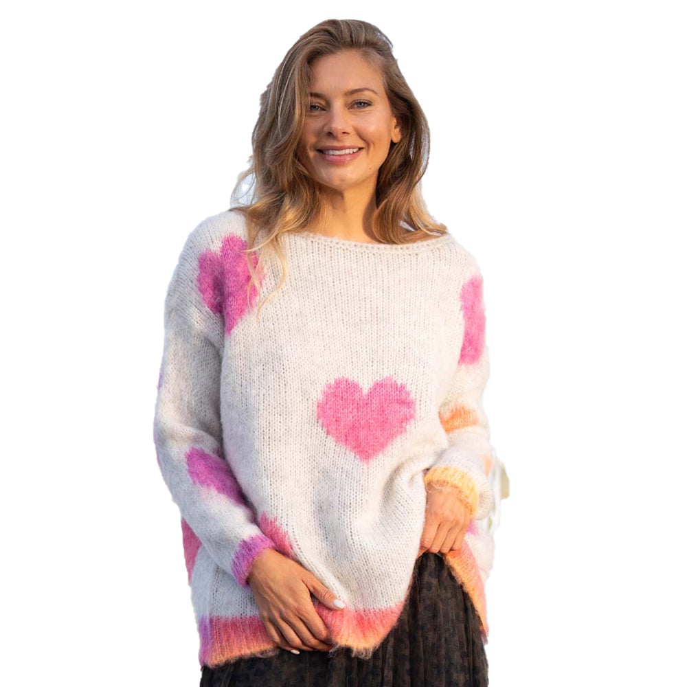 Miss Goodlife Damen Pullover, Roundneck, Hearts, lightgrey