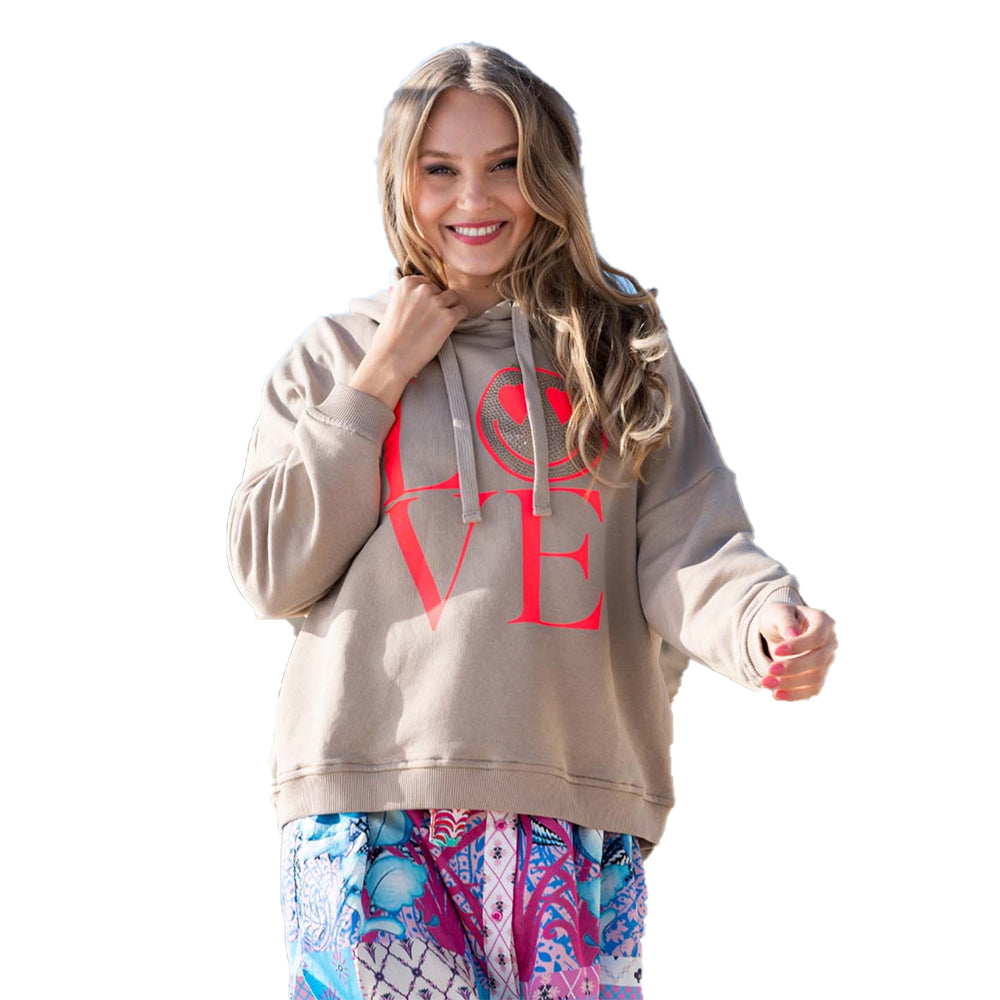 Miss Goodlife MG8609 Damen Hoodie  LOVE!, Sand/neon pink,