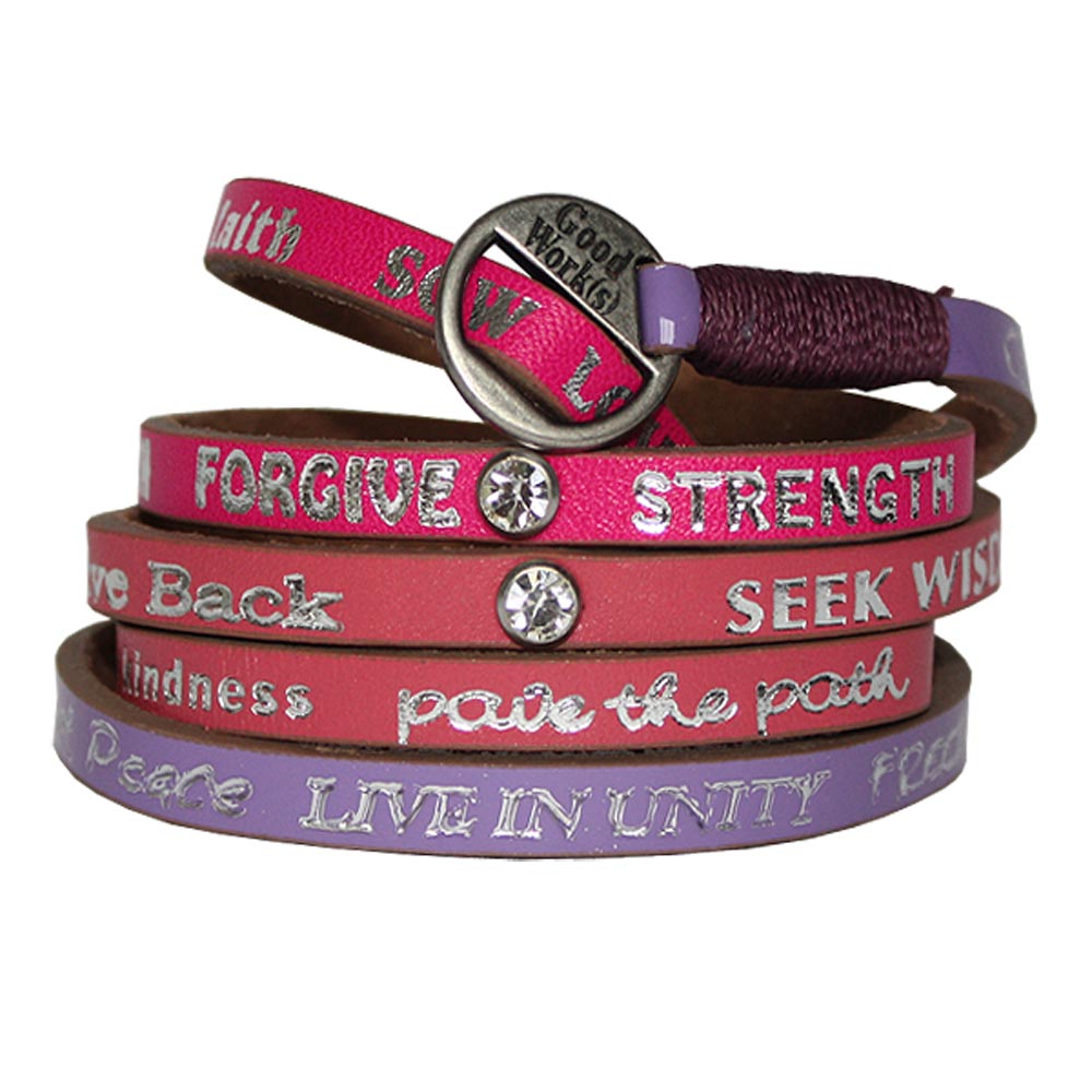 GOOD WORK(S) Armband Leder Farbverlauf mit Strass Pink zu Violett