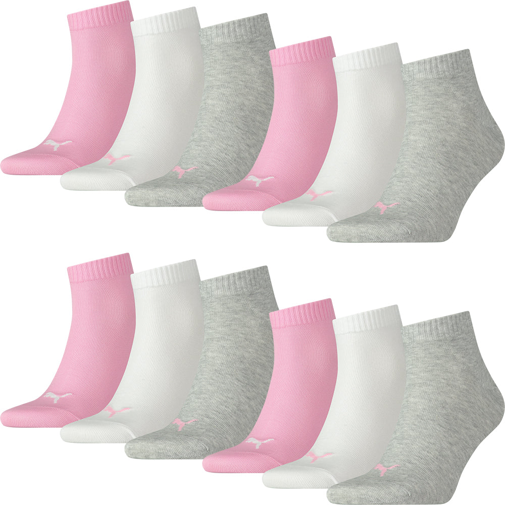 PUMA Unisex Quarter Socks Plain 12er Multi Pack, prism pink