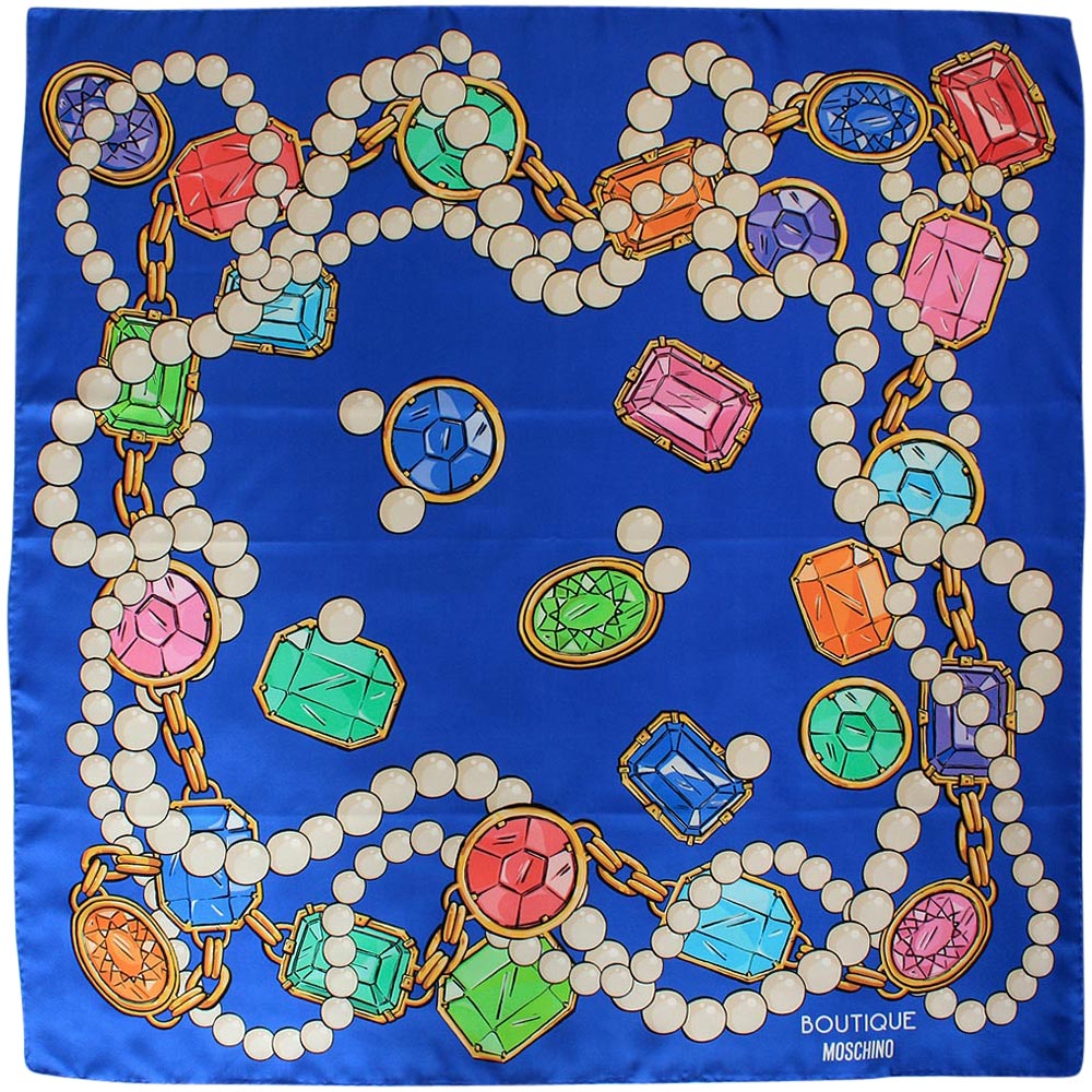 BOUTIQUE MOSCHINO Seiden Tuch mit Perlenketten und Schmucksteine, Royal Blue lordoflabel