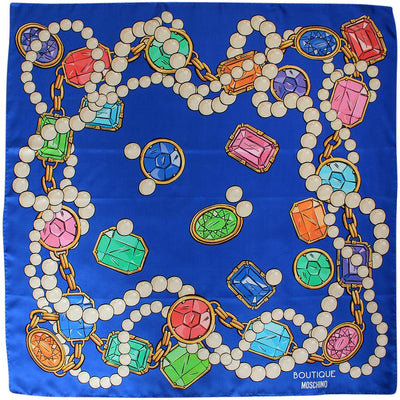 BOUTIQUE MOSCHINO Seiden Tuch mit Perlenketten und Schmucksteine, Royal Blue lordoflabel