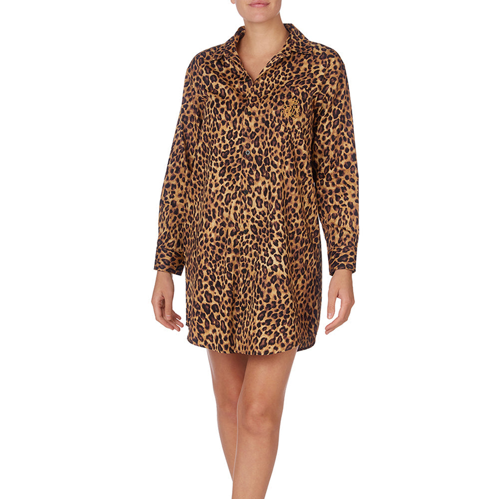 LAUREN BY RALPH LAUREN Nachthemd durchgeknöpft, ILN32023, Leopard lordoflabel