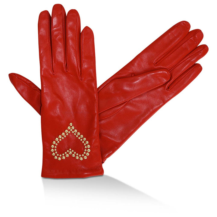 handschuhe moschino MOSCHINO Handschuhe Leder mit Nieten-Herz, Ferrarirot