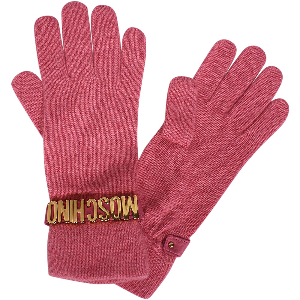 MOSCHINO Strick-Handschuhe mit Metall-Logo, Pink lordoflabel