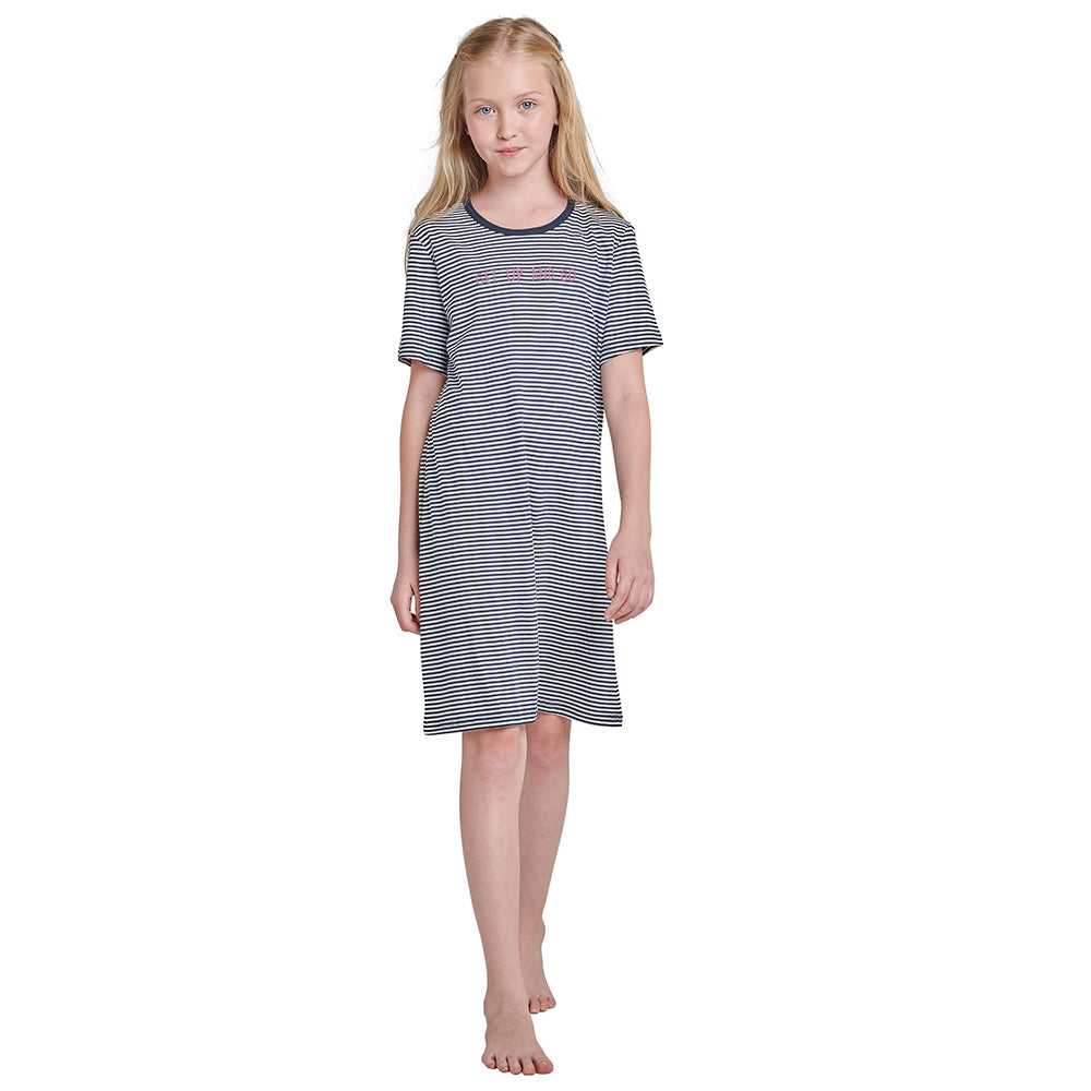 Schiesser Mädchen-Nachthemd geringelt  kurzarm, blau lordoflabel